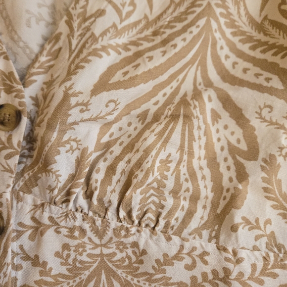 LOFT White Tan Paisley Button Down Linen Blend Mini Dress Spring Vacation MI3 - Picture 7 of 11